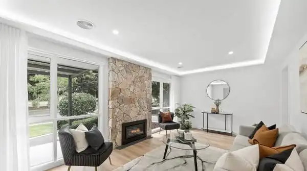 Modern living room with fireplace